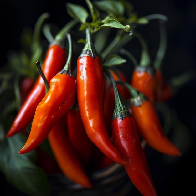 Photo un groupe de poivrons rouges sur une plante