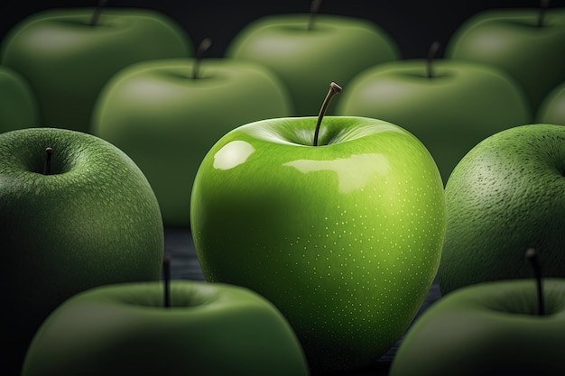 Un groupe de pommes vertes assises les unes à côté des autres AI générative