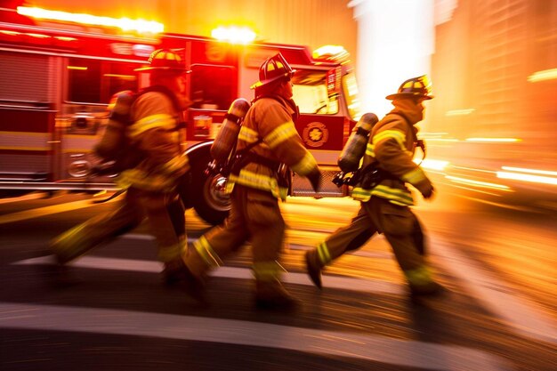 Photo un groupe de pompiers traversant une rue