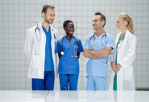 Groupe de portraits de jeunes médecins portant des uniformes médicaux dans la salle de bureau de l'hôpital