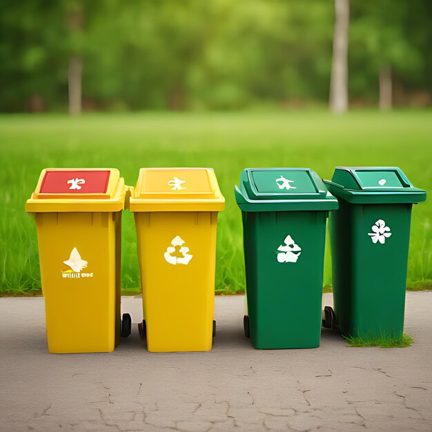 un groupe de poubelles avec le mot recyclage dessus