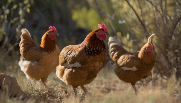 Un groupe de poulets dans un champ