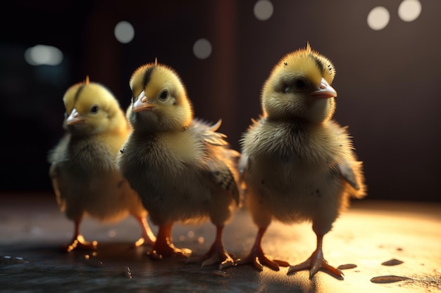 Un groupe de poulets sur une table