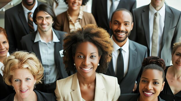 Un groupe de professionnels d'affaires divers posant pour une photo Ils sont tous souriants et portent des vêtements d'affaires formels