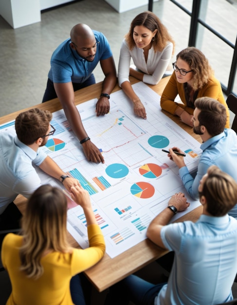 Photo un groupe de professionnels d'affaires multiethniques lors d'une réunion discutant d'un projet à l'aide de diagrammes et de graphiques