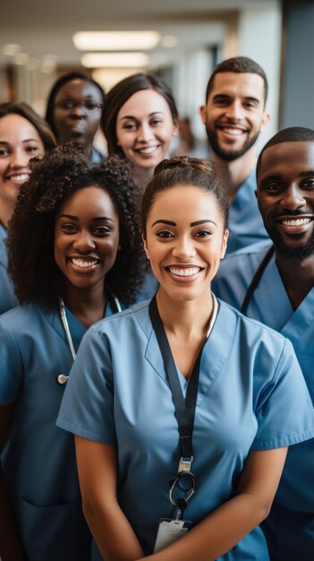 Photo un groupe de professionnels de la santé divers en uniforme