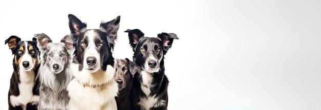 Groupe de race pure belle race de chien border collie arrière-plan nature isolée