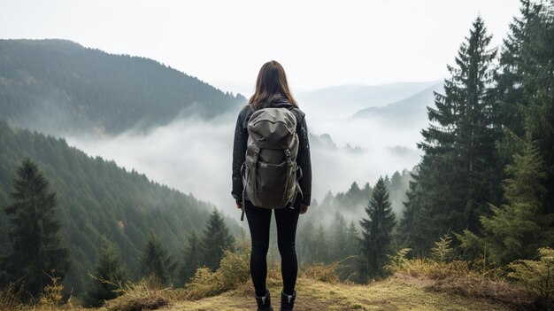 Groupe de randonneurs se promène dans les montagnes au coucher du soleil