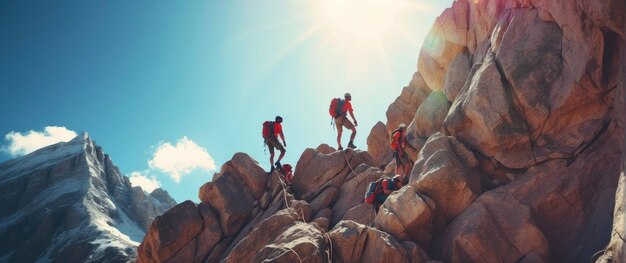 Un groupe de randonneurs en terrain accidenté