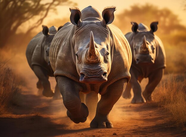 Photo un groupe de rhinocéros