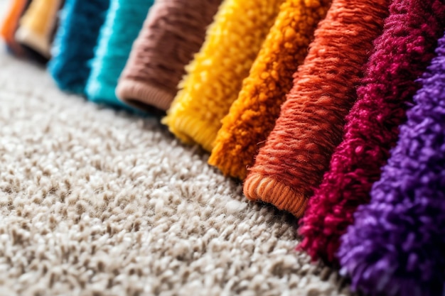 Un groupe de rouleaux de tapis colorés