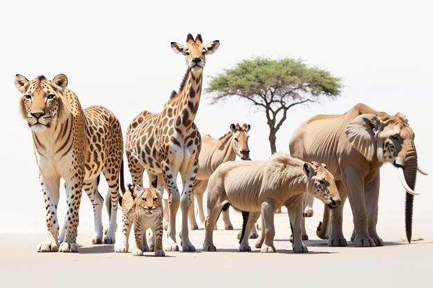 Photo groupe safari de la faune sur un fond blanc isolé