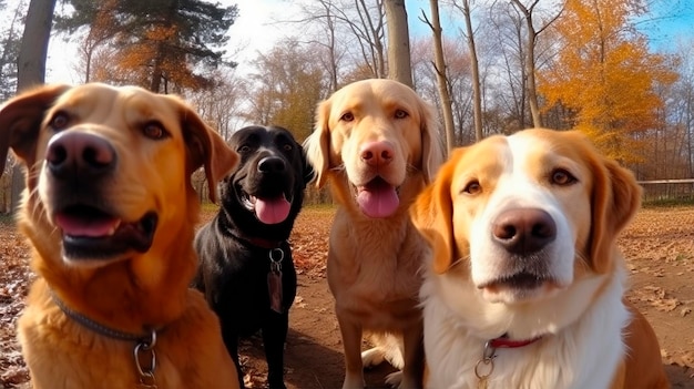 Groupe de selfies de chiens de différentes races Un groupe de chiens mignons et mignons posent pour un selfie Ai Generative