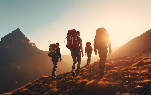 Groupe de silhouettes de personnes au sommet de l'alpinisme s'entraident concept