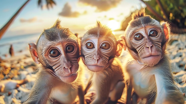 Un groupe de singes se tient au sommet d'un champ de terre