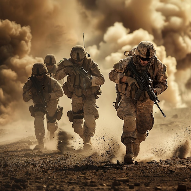 Photo un groupe de soldats avec des armes à feu dans le désert