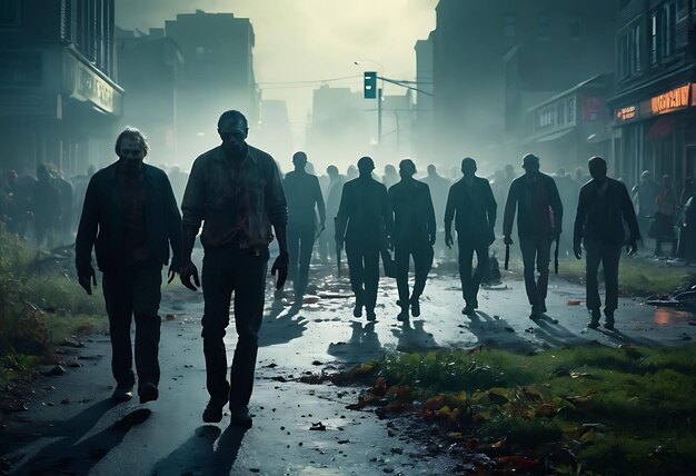 Photo un groupe de soldats marchant dans une rue devant un panneau disant guerre