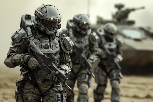 Photo un groupe de soldats en uniforme militaire marche sur un champ de terre