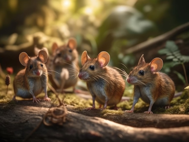 Groupe de souris dans l'IA générative de l'habitat naturel