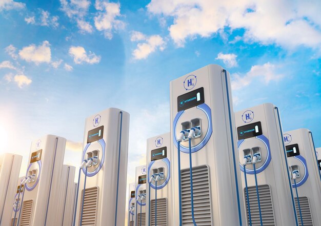Groupe de stations de recharge d'hydrogène ev ou stations de recharge de véhicules électriques pour l'énergie verte