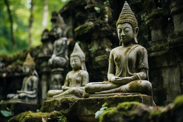 Photo un groupe de statues de bouddha assises l'une à côté de l'autre