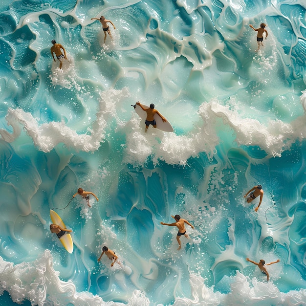 Photo un groupe de surfeurs est dans l'eau et l'un d'eux a un fond bleu