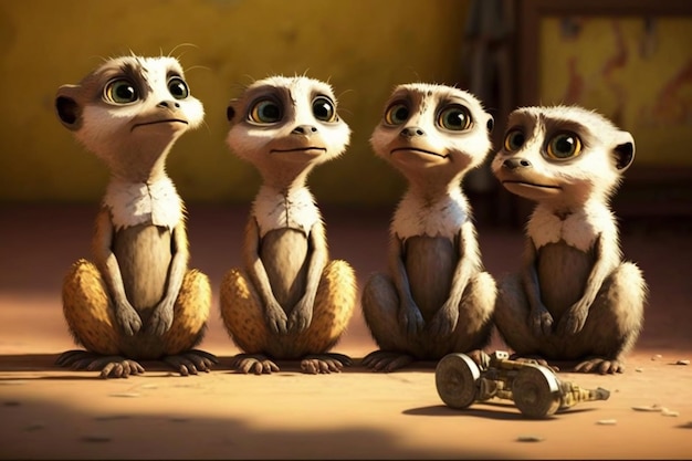 Photo un groupe de suricates est assis par terre.