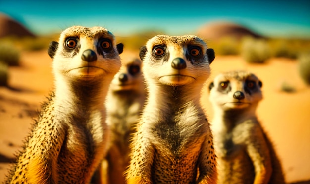 Un groupe de suricates qui montent la garde dans le désert