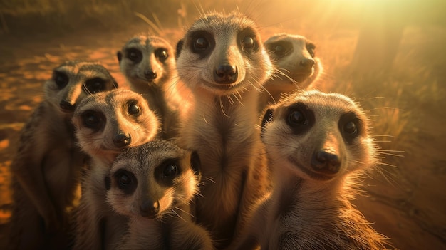 Un groupe de suricates regarde la caméra.