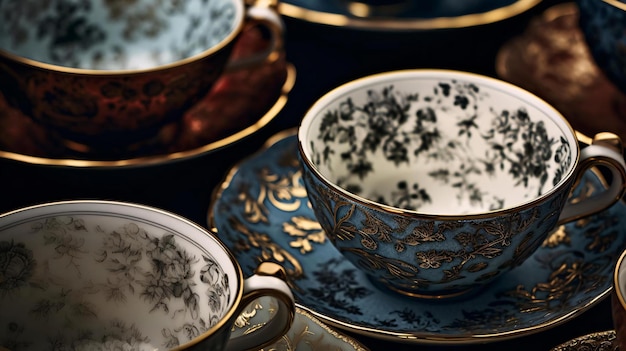 un groupe de tasses à thé sur une table