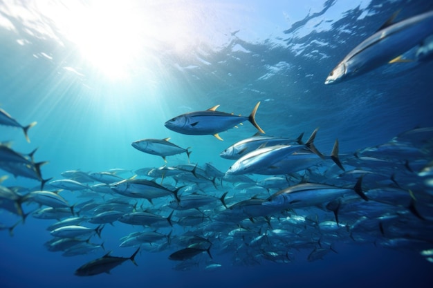 Groupe de thon dans la mer