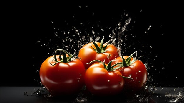 un groupe de tomates qui sont sur un fond noir