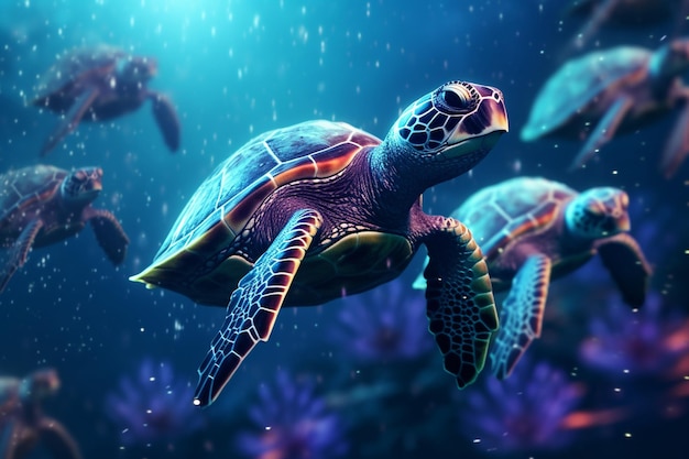 Un groupe de tortues marines cosmiques, chacune avec un p 00239 01 unique