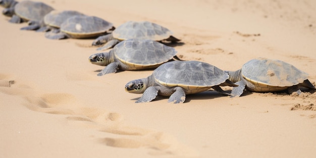 Un groupe de tortues de mer vertes sur la plage