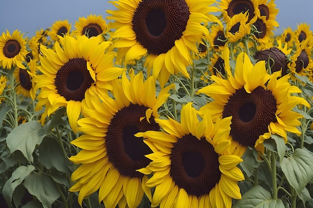 Un groupe de tournesols jaunes avec des centres bruns