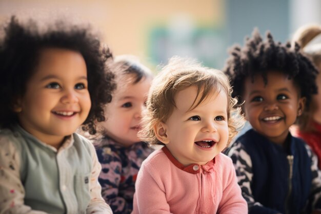 Un groupe de tout-petits regardant leur professeur.