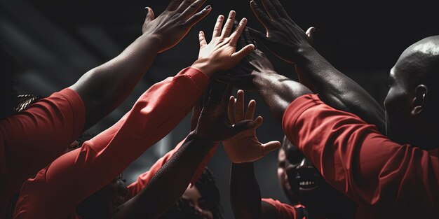 groupe de travailleurs ayant un high five les uns avec les autres dans le style du mouvement des arts noirs