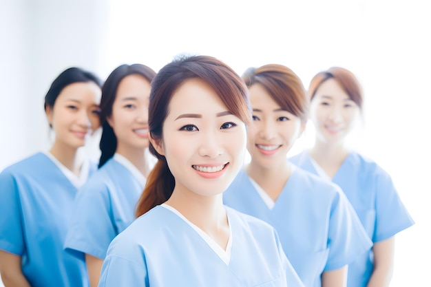 Un groupe de travailleurs de la clinique de soins de la peau portant une tenue bleue