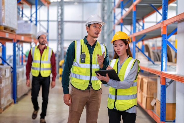 Groupe de travailleurs dans l'usine d'entrepôt