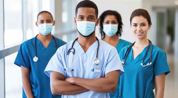 Un groupe de travailleurs médicaux se tient dans un hôpital