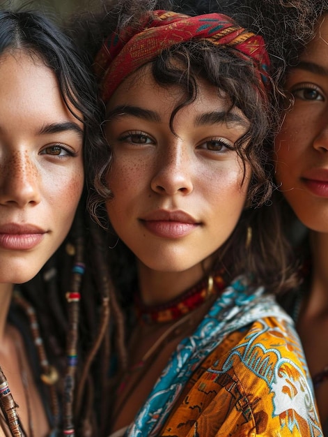 un groupe de trois femmes debout l'une à côté de l'autre