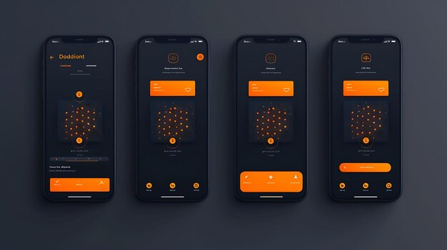 un groupe de trois téléphones portables avec orange et orange sur l'écran