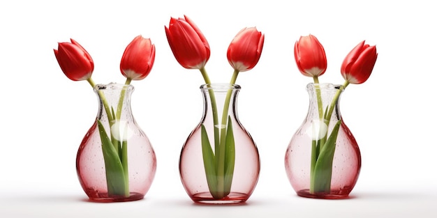 un groupe de trois vases avec des fleurs dedans