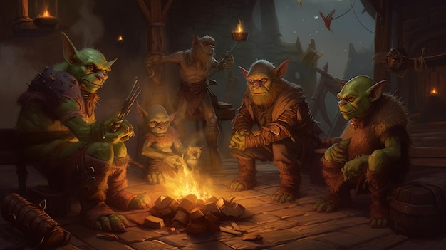 Un groupe de trolls est assis autour d'un feu de camp.