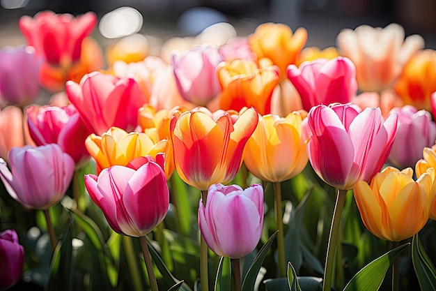 un groupe de tulipes dans un champ