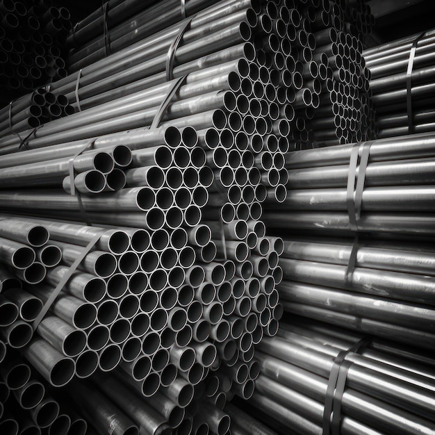 Groupe de tuyaux en acier dans l'usine sidérurgique Generative AI