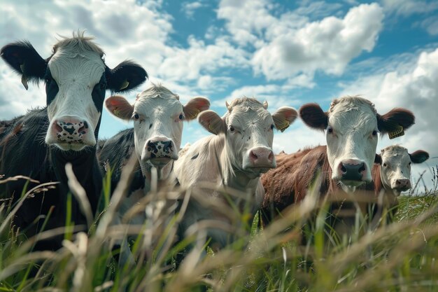 Photo un groupe de vaches qui paissent dans un champ sur la côte jurassique du dorset