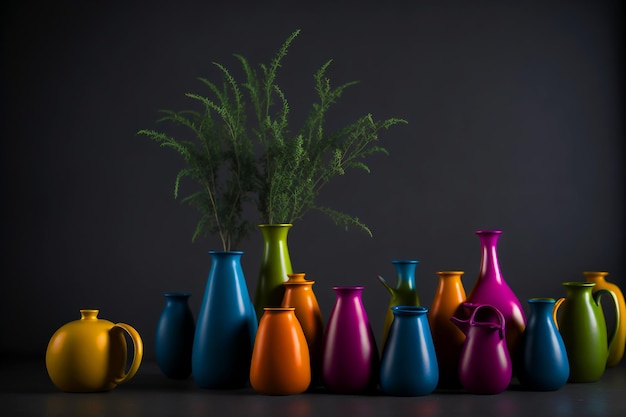 Photo un groupe de vases colorés avec un qui dit pot sur ce