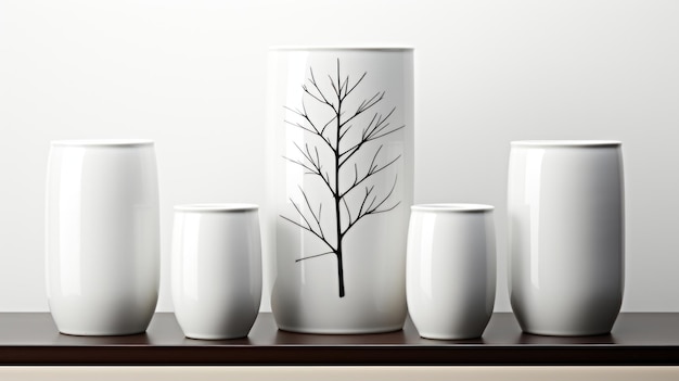 Photo un groupe de vases avec un dessin d'arbre sur eux ai