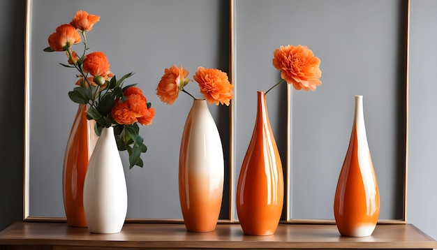 un groupe de vases avec des fleurs sont sur une table